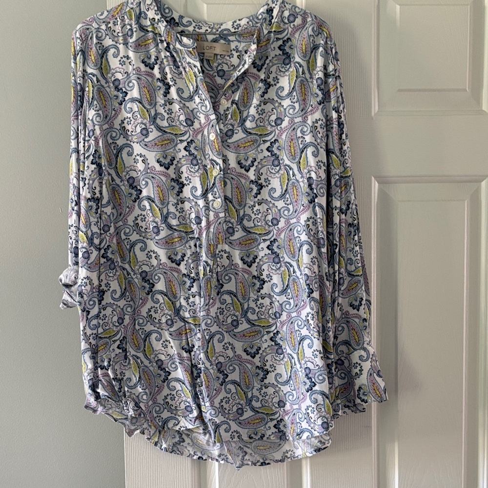 LOFT Paisley Print Blouse in Blue and Yellow